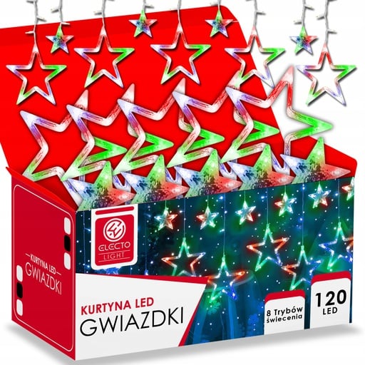 KURTYNA GWIAZDKI 120 LED KOLOROWA