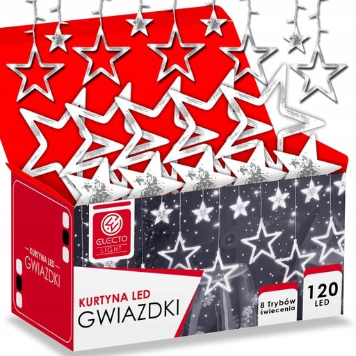 KURTYNA GWIAZDKI 120 LED ZIMNA