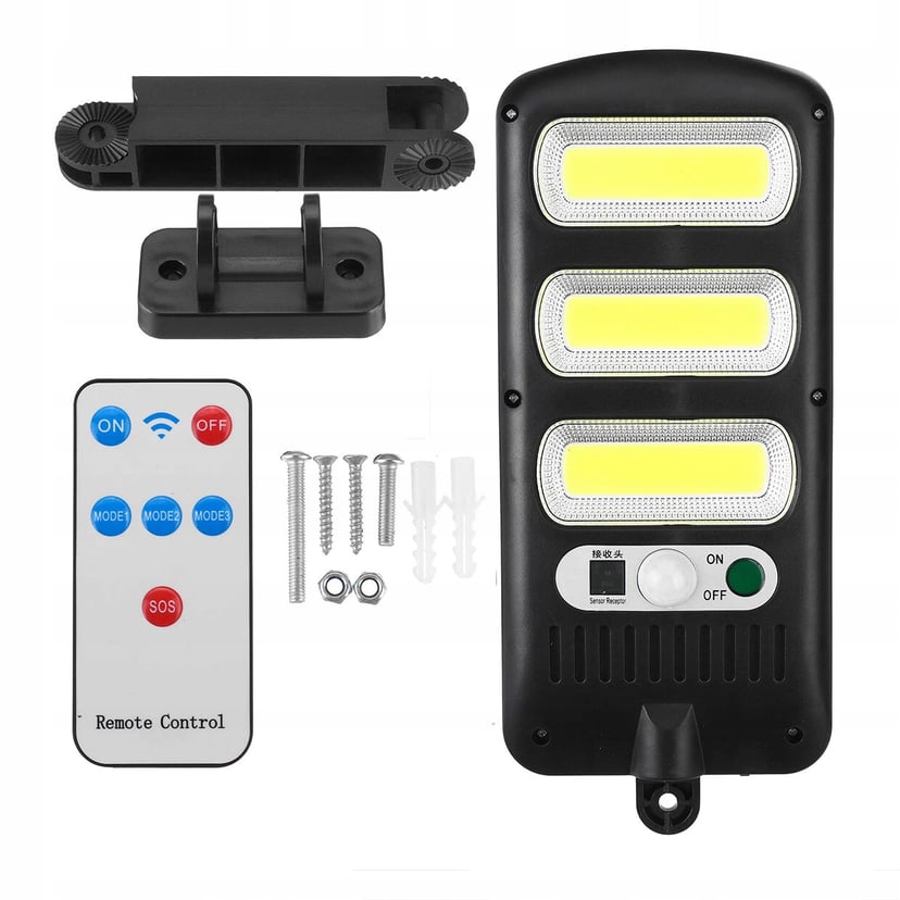 MOCNA LAMPA SOLARNA ULICZNA 24W CZUJNIK RUCHU ZMIERZCHU PILOT 1800LM